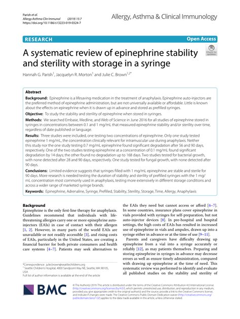 (PDF) A systematic review of epinephrine stability and sterility with ...