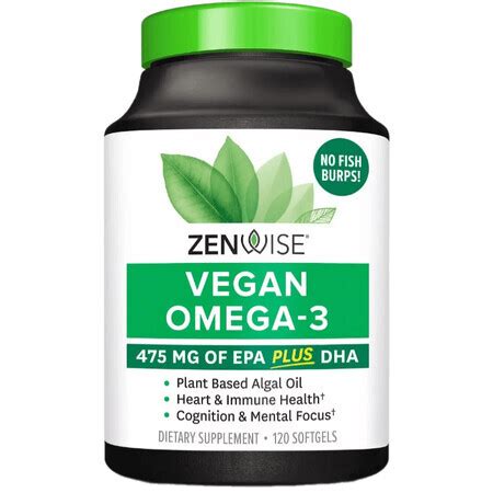 Омега-3 для веганов, Vegan Omega-3, Zenwise, 120 гелевых капсул ...