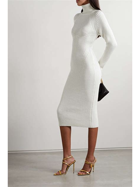 Tom Ford Leather Trimmed Ribbed Wool Turtleneck Midi Dress Net A Porter