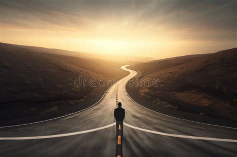 Person On The Winding Road To Success Amidst Blurred Nature Background