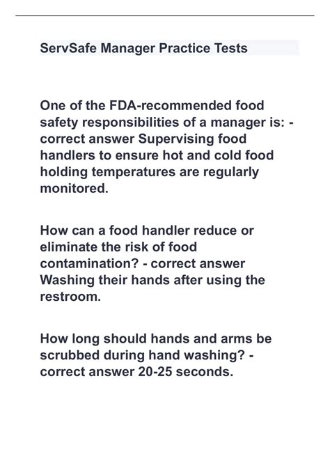 Servsafe Manager Practice Tests With Correct Answers Servsafe Manager