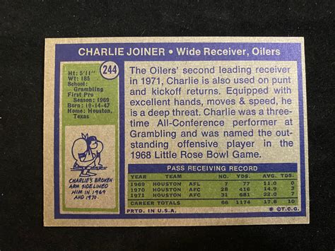 Lot VGEX 1972 Topps Charlie Joiner Rookie 244 Football Card HOF