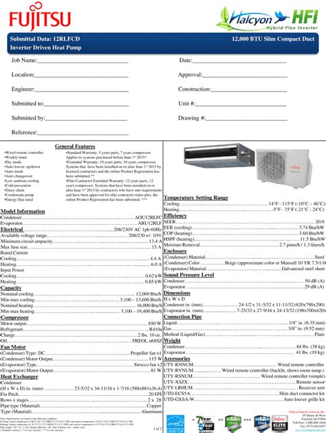 Fillable Online 12000 BTU Slim Compact Duct Inverter Driven Heat Pump