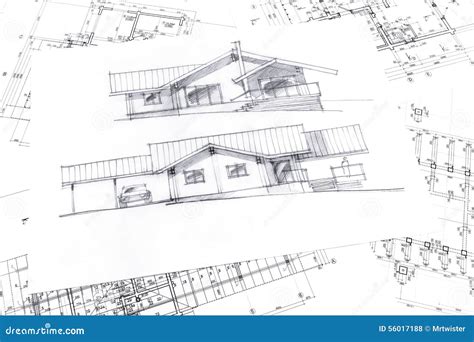 Sketch With Technical Project Drawings Stock Illustration