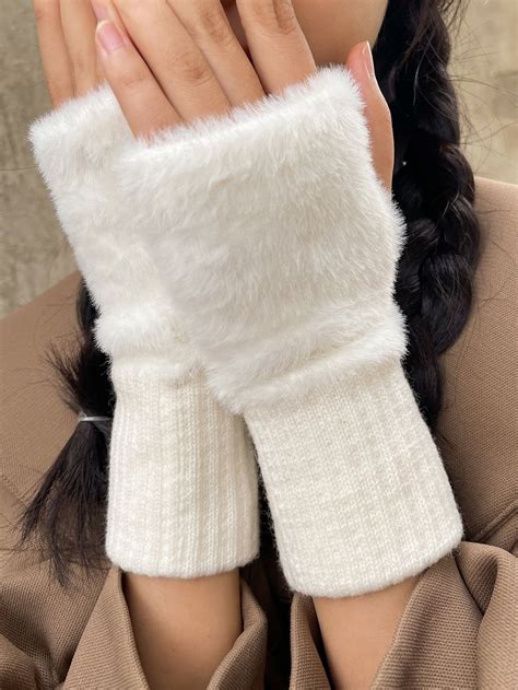 Dazy Guantes Sin Dedo De Peluche Moda De Mujer Fingerless Gloves