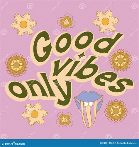 Hippie Quote Gppd Vibes Only Retro Style Positive Phrase With 60s 70s