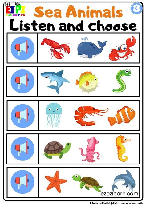 Interactive Worksheet for Sea Animals Listen and Choose the Correct ...