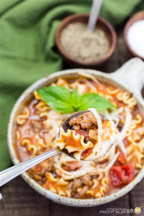 Easy One Pot Lasagna Soup Cooking On The Front Burner