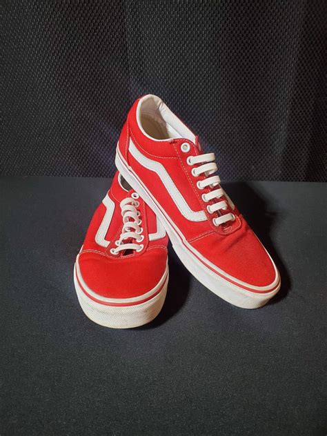 Vans Old Skool Low Canvas Sneakers 500714 Redwhite Unisex Size M 75 W 9 Ebay