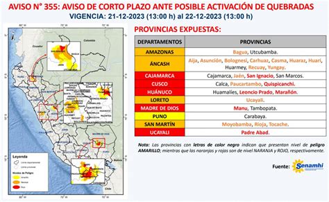 Lluvias en Perú Senamhi advierte fuertes precipitaciones el 23 y el 24