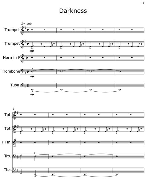 Darkness Sheet Music For Trumpet Horn In F Trombone Tuba