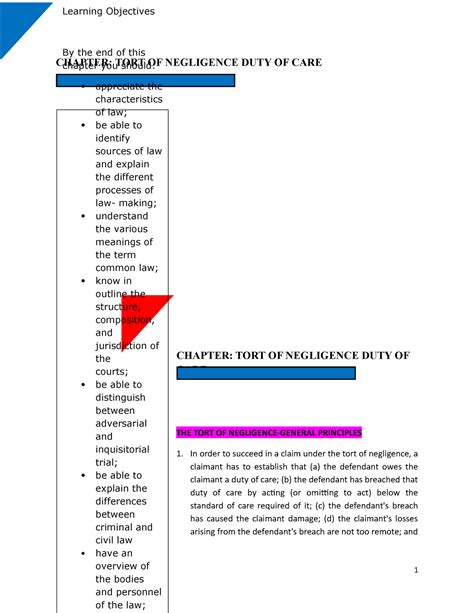 Tort Notes Law Chapter Tort Negligence Duty Of Care Version