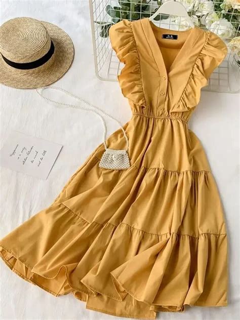 JMPRS Mulheres Elegantes Midi Vestido Moda Verão Botão A Linha Sem