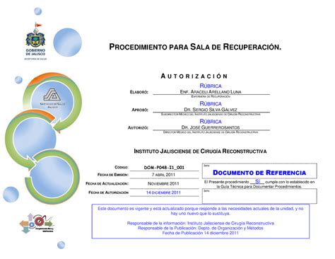 Procedimiento en sala de recuperación INSTITUTO JALISCIENSE DE