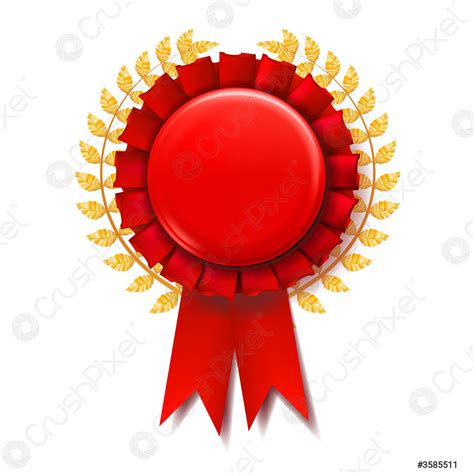 Red Award Ribbon Vector Success Emblem Promotion Brochure Pesentation