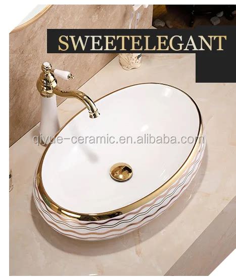 Luxury Lavabo Countertop Vessel Golden Plated Art Hand Wash Basin