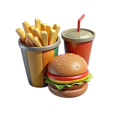 Taza De Coca Cola En 3D Con Patatas Fritas Y Hamburguesa Con Queso