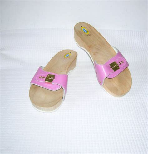 Rare Vintage 70s Dr Scholl S Wood Exercise Sandals Pu Gem