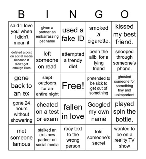 Never Have I Ever… Bingo Card