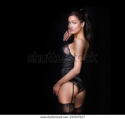 Sexy Brunette Woman Posing Elegant Lingerie Stock Photo 243107617