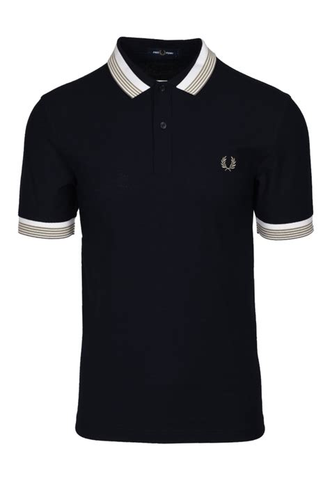 Fred Perry Striped Collar Polo Shirt Navy M