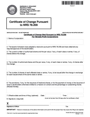 Certificate Pursuant To Nrs 78 209 Fill Online Printable Fillable