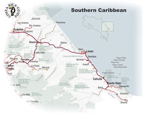 Map of the Southern Caribbean Region of Costa Rica