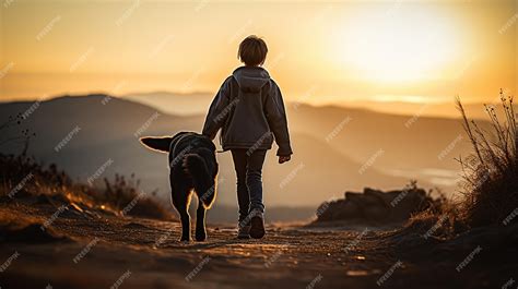 Premium AI Image | dark silhouette image of a boy walking with dog