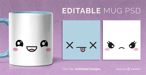 Kawaii Faces Mug Design Template Scalable Psd Editable Template