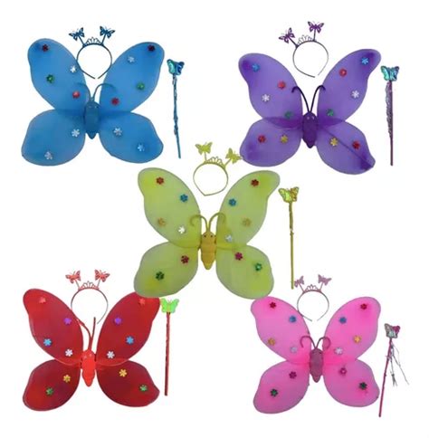 Sets De Disfraz Mariposa Con Alas Varita Y Diadema Colores Cuotas