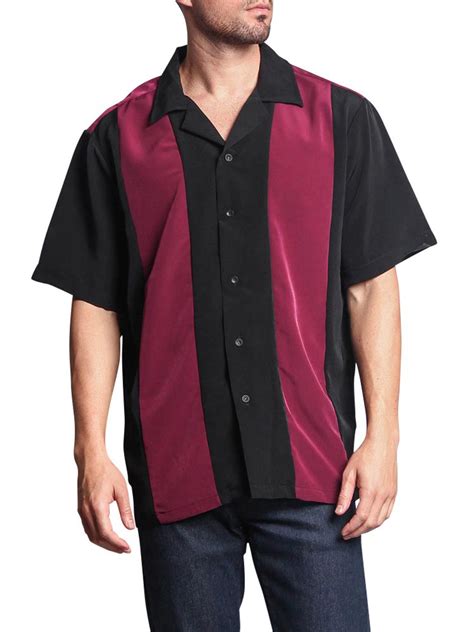 Mens Retro Charlie Sheen Two Tone Guayabera Bowling Shirt