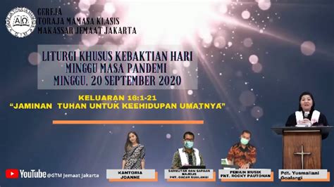 Live Stream Ibadah Minggu 20 September 2020 Youtube