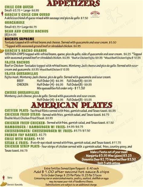 Menu at Garcia's Mexican Restaurant, Kyle