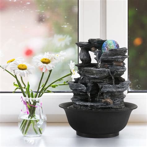 Beamnova Tabletop Water Fountain Indoor Waterfalls Fountains With Colo