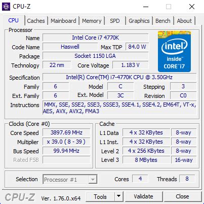 windows 10 - Intel Core i7-4770K - healthy core speed - Super User