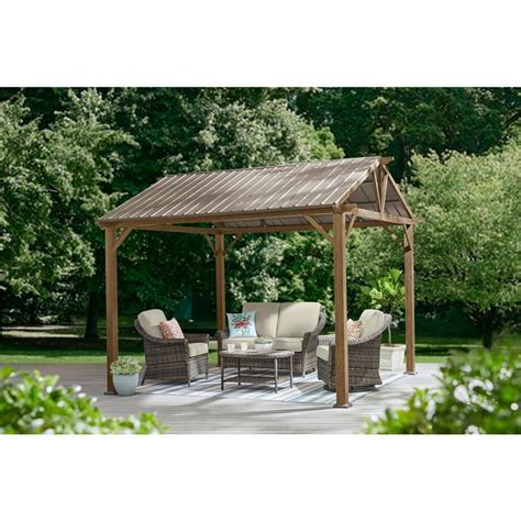 Hampton Bay Providence Place Ft W X Ft D Brown Hard Top Gazebo