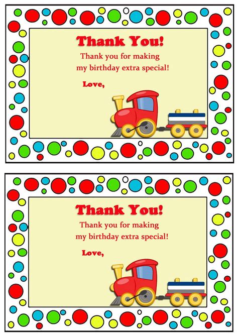 Train Thank You Cards Birthday Printable