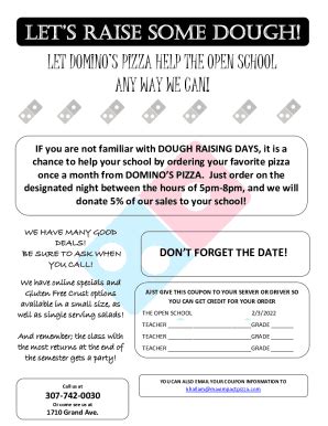 Fillable Online Let Domino S Pizza Help The Open School Any Way We Can