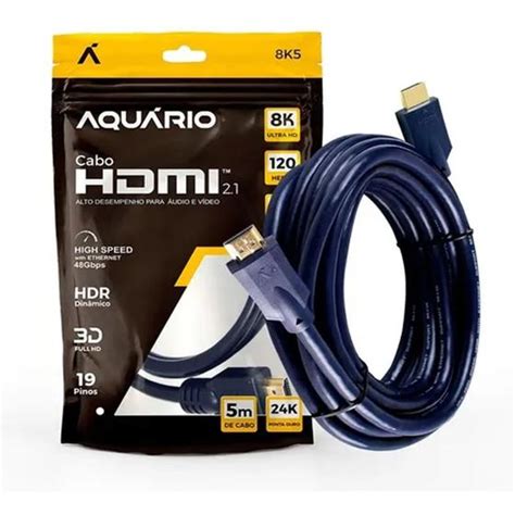 Cabo Hdmi 8k 2 1 Ultra Hd Gold Hdr Dinâmico 5 Metros Aquário Cabo