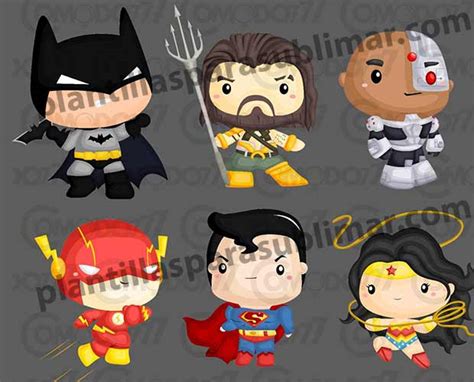 Personajes Liga De La Justicia Chibi PNG Plantillas Para Sublimar