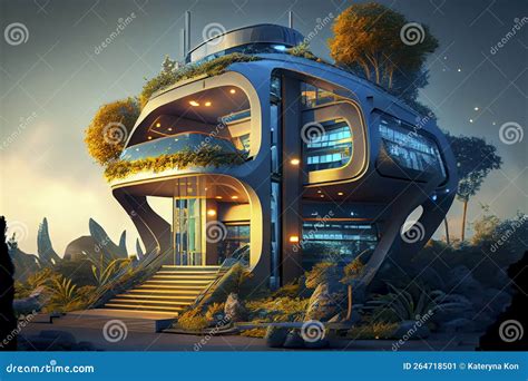 Conceptual Futuristic House Of The Future Ai Illustration Comportable