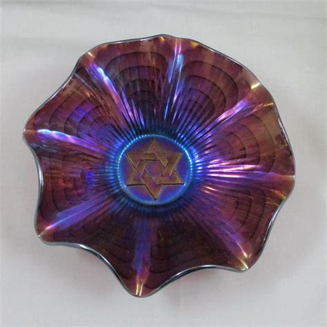 Antique Imperial Purple Star Of David Carnival Glass Bowl Carnival Glass