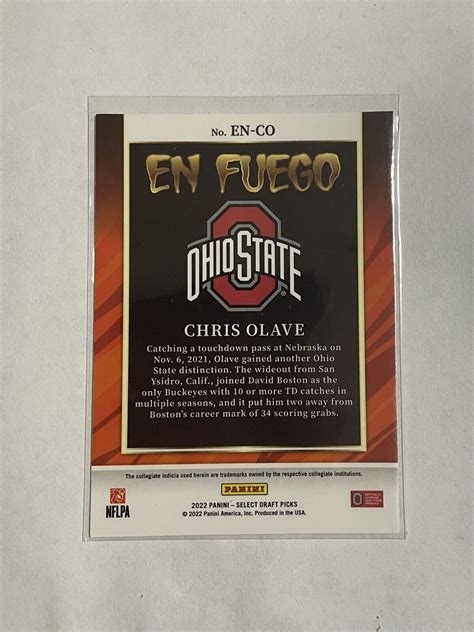 Chris Olave Panini Select Draft Picks En Fuego Rookie Rc En Co