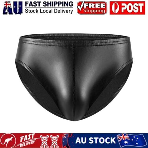 Mens Sexy Wet Look Lingerie Faux Leather Briefs Bikini Underwear Underpants New EBay