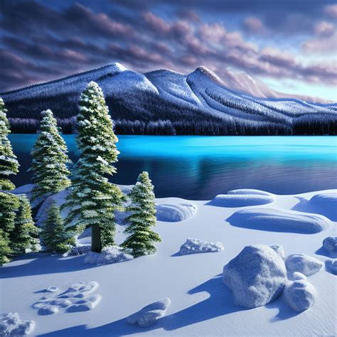 Snowy Mountain Landscape Lake Tahoe · Creative Fabrica