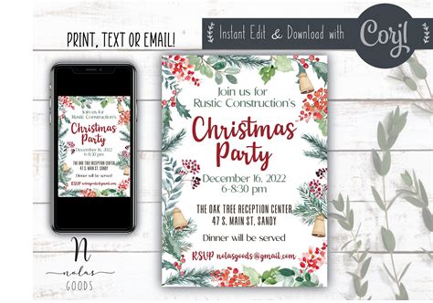 Work Christmas Party Invites Printable, Company Christmas Party