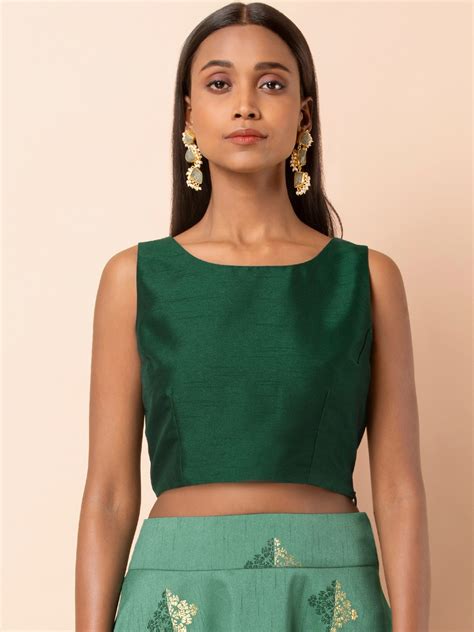 Buy Indya Women Green Solid Fitted Crop Top Tops For Women 12527956