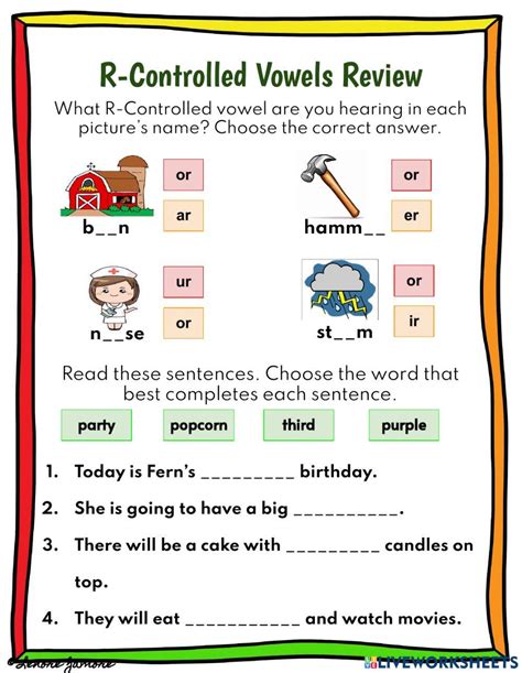 R Controlled Vowels Activity For 1 Live Worksheets Worksheets Library