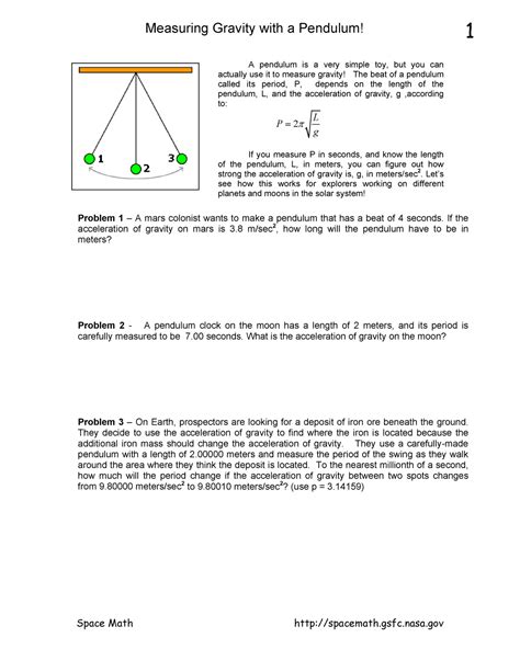 Keplers Laws Lab Worksheet Astronomy 1 Measuring Gravity With A Pendulum A Pendulum Is A Very