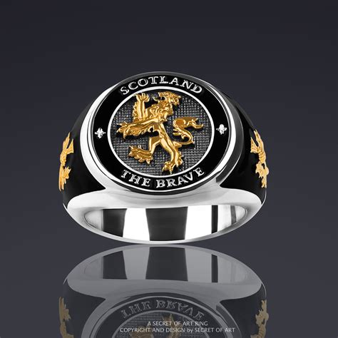 Scotland Ring Signet Ring Scottish Lion With Thistle Heraldic Etsy Uk